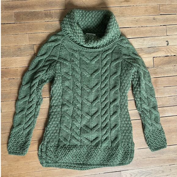Shannon Woolen Mills Green Cable Knit Merino Turtleneck Sweater Size XS S-Small - Picture 5 of 7